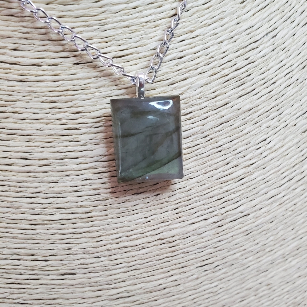 Labradorite green fire pendant and chain